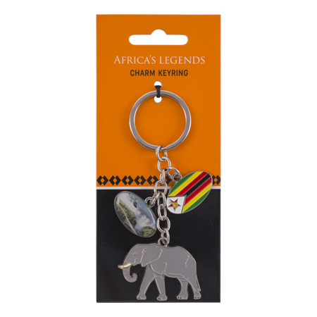 1 Charm Elephant with Zimbabwean Flag - Grey