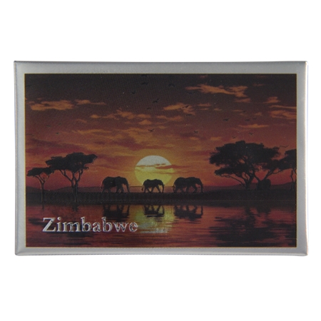 Zimbabwe- Elephant Red Sky (8x5.5cm)