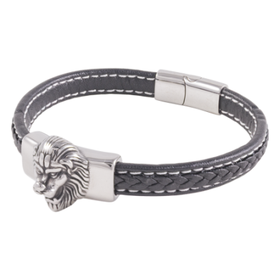 Bracelet-Mens-Lion Head-Black