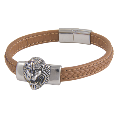 Bracelet-Mens-Lion Head-Tan