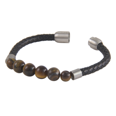 Bracelet-Mens-Tigers Eye-1 Strap-Black