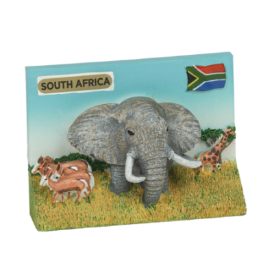 Hand Painted Magnet - Elephant with Springbok (SA Flag) - South Africa