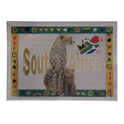Tin Foil Fridge Magnet - South Africa - 9x6.5cm - Cheetah with Cubs