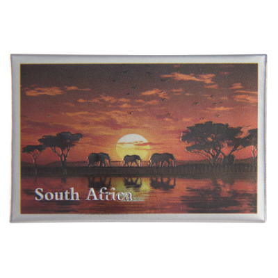 Tin Foil Fridge Magnet - South Africa - 8x5.5cm - Elephant Red Sky