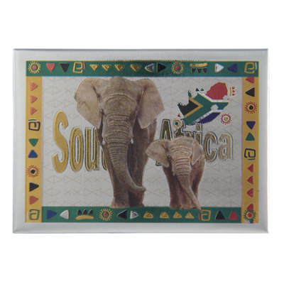 Tin Foil Fridge Magnet - South Africa - 9x6.5cm - Elephant with Calf