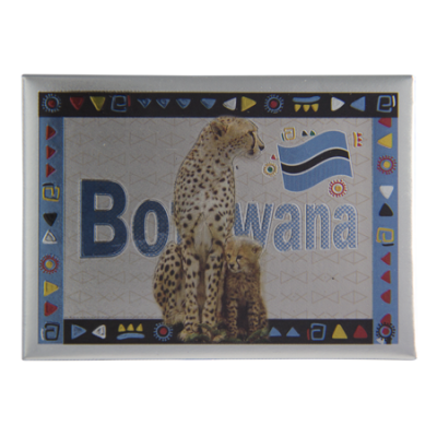 Tin Foil Fridge Magnet - Botswana - 9x6.5cm - Cheetah with Cubs