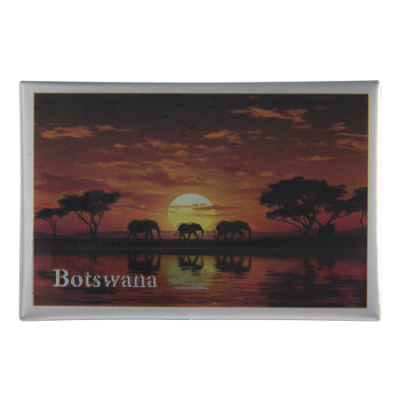 Tin Foil Fridge Magnet - Botswana - 8x5.5cm - Elephant Red Sky