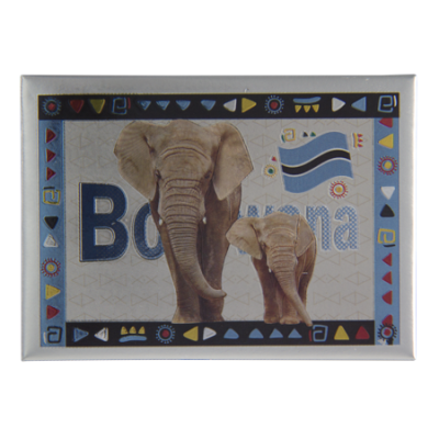 Tin Foil Fridge Magnet - Botswana - 9x6.5cm - Elephant with Calf