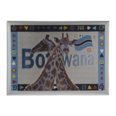 Tin Foil Fridge Magnet - Botswana - 9x6.5cm - Cross Neck Giraffe