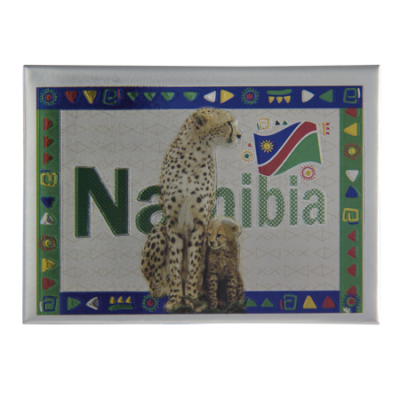 Tin Foil Fridge Magnet - Namibia - 9x6.5cm - Cheetah with Cubs