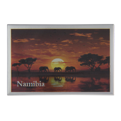Tin Foil Fridge Magnet - Namibia - 8x5.5cm - Elephant Red Sky