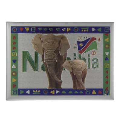 Tin Foil Fridge Magnet - Namibia - 9x6.5cm - Elephant with Calf