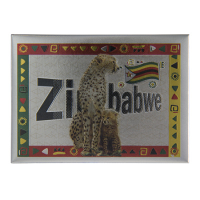 Tin Foil Fridge Magnet - Zimbabwe - 9x6.5cm - Cheetah with Cubs