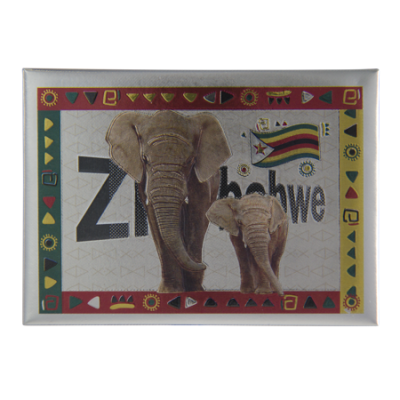 Tin Foil Fridge Magnet - Zimbabwe - 9x6.5cm - Elephant with Calf