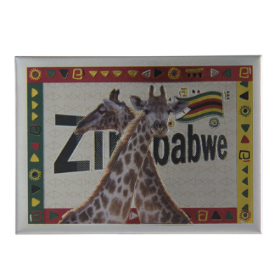 Tin Foil Fridge Magnet - Zimbabwe - 9x6.5cm - Cross Neck Giraffe