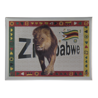 Tin Foil Fridge Magnet - Zimbabwe - 9x6.5cm - Lion