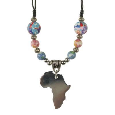 Necklace-Map of Africa-Fimo-Multi Colour
