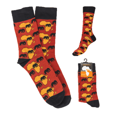 Socks - Elephant - Map of Africa - Orange