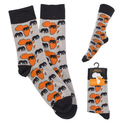Socks - Elephant - Map of Africa - Grey