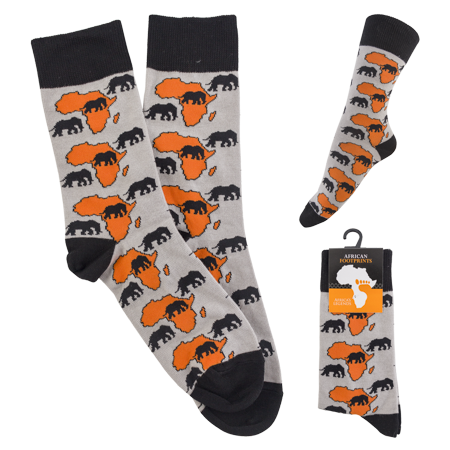 Socks - Elephant - Map of Africa - Grey