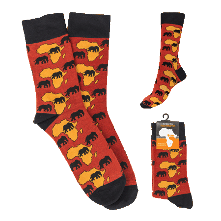 Socks - Elephant - Map of Africa - Orange