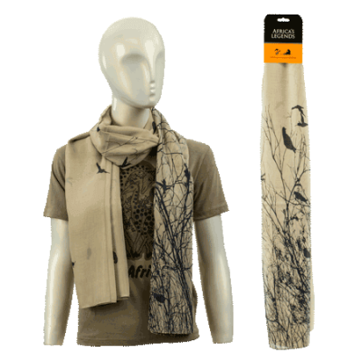 Ladies Scarf – Birds with Tree Beige