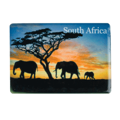 Ceramic Fridge Magnet - South Africa - Elephant Red Sky