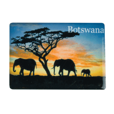 Ceramic Fridge Magnet - Botswana - Elephant Red Sky