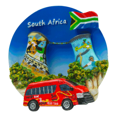 Hand Painted Magnet - Round Soweto Towers South Africa (SA Flag)