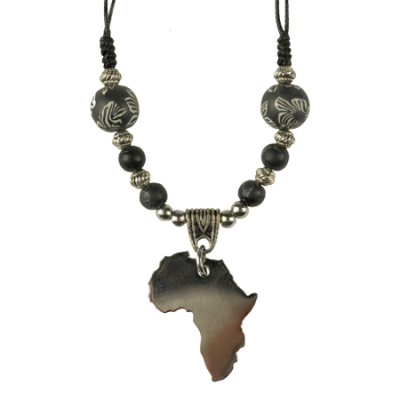 Necklace-Map of Africa-Fimo-Black